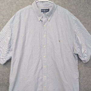 Men's Ralph Lauren Button Down Up short Sleeve shirt blue Classic Fit 3XLT Tall